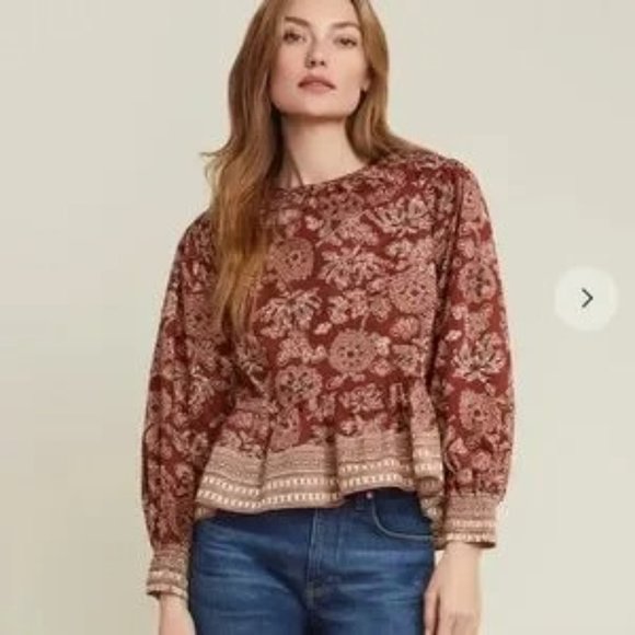 Veronica Beard Kester Floral Top Blouse Rust Cream 8 - Picture 1 of 16